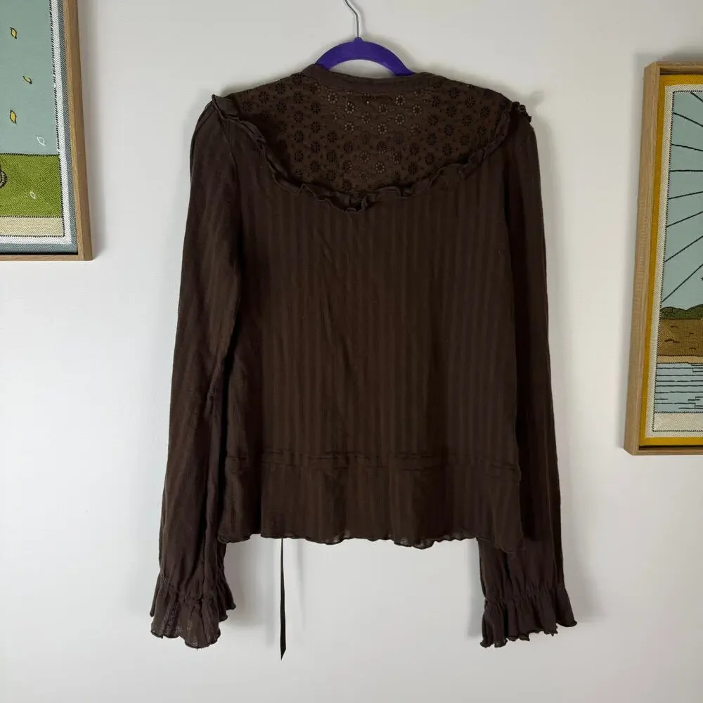Vintage Free People long sleeve brown peasant top size 12